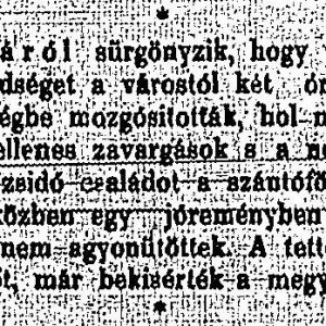 Részlet a „Zsidóellenes zavargások.” c. cikkből (Forrás: Pesti Hírlap, 1883. 09. 10., 9. o)
